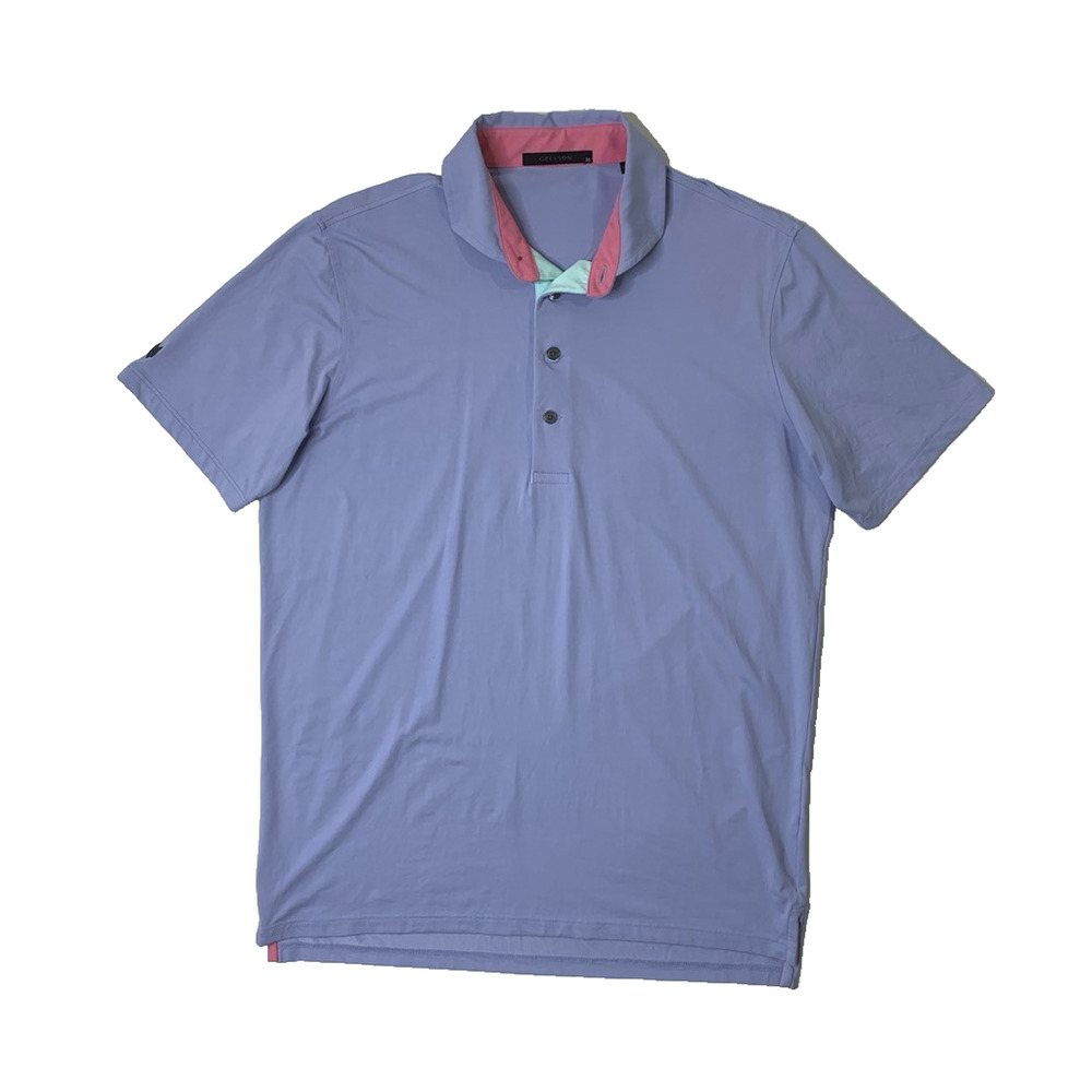 Greyson Polo Shirt Mens M Medium Cornflower Cayuse Short Sleeve Hi Low Hem Golf